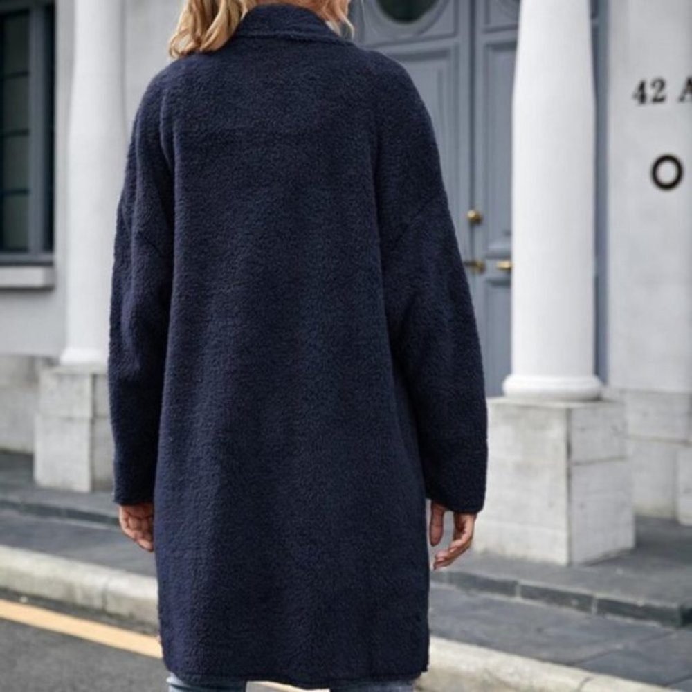 minimalist Blue teddy open front coat fall winter - Picture 3 of 3